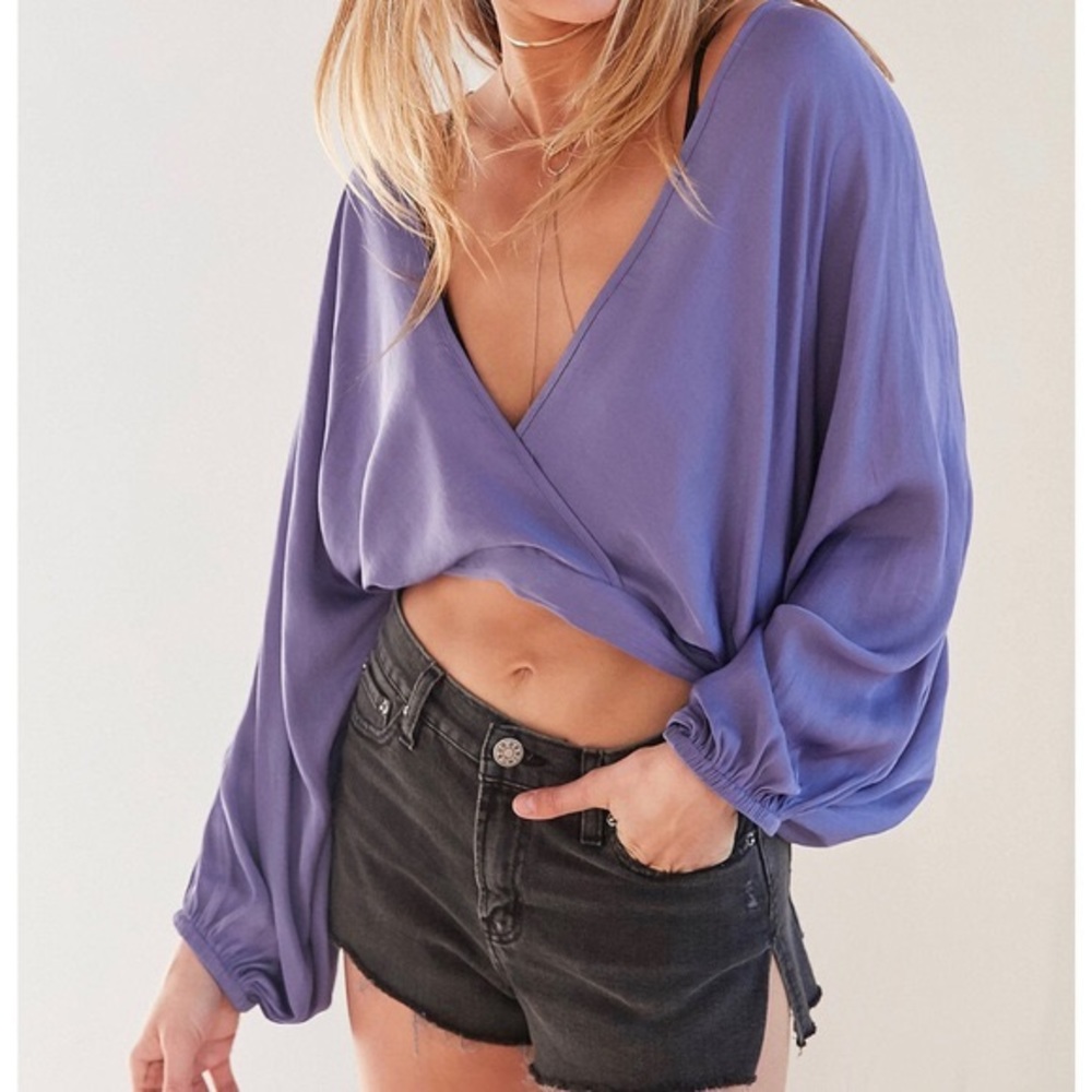 Mint silence + noise surplice satin crop top